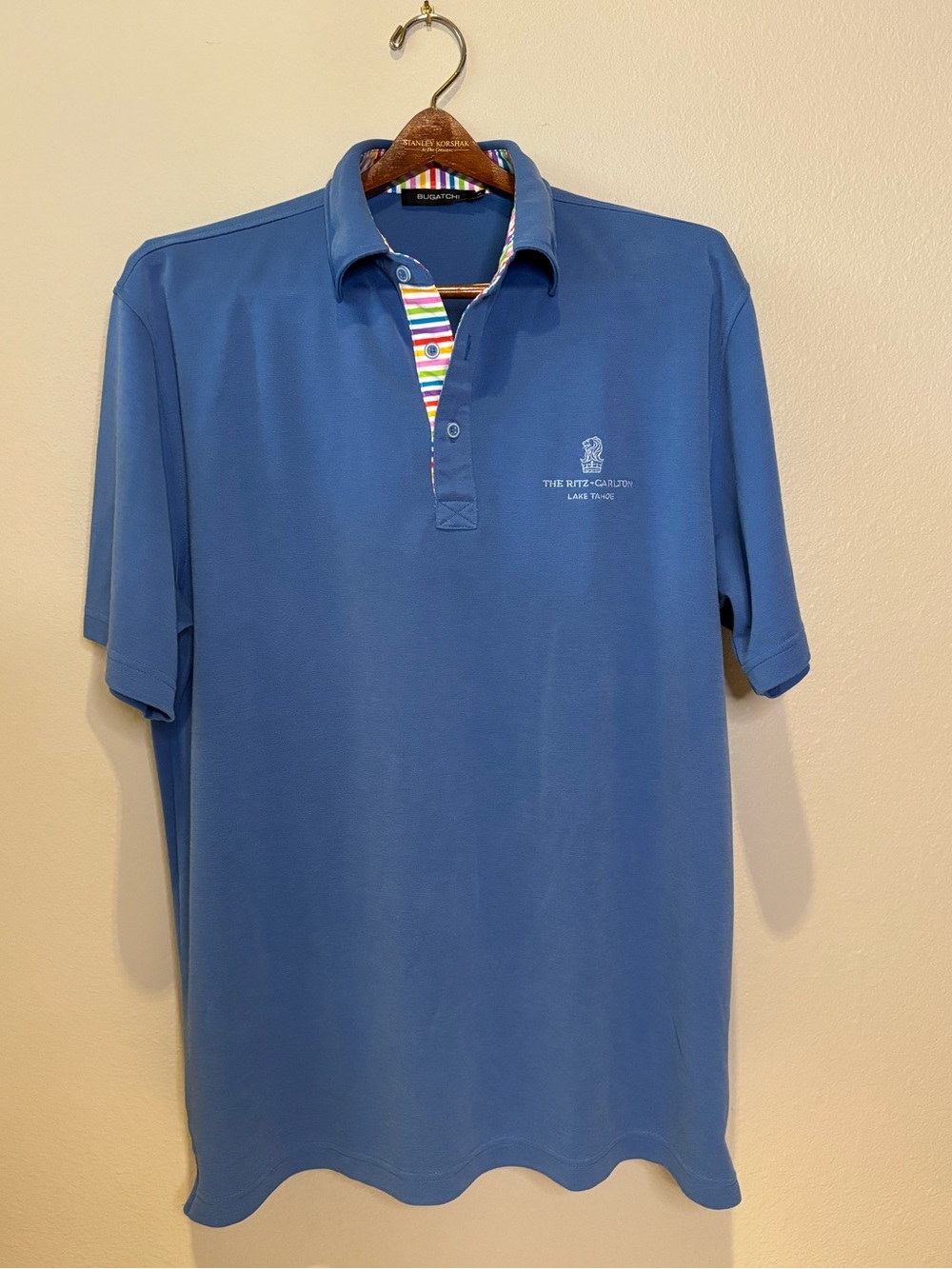 Bugatchi Mens Tahoe Blue Ritz Carlton Lake Tahoe Men’s Blue Golf Shirt